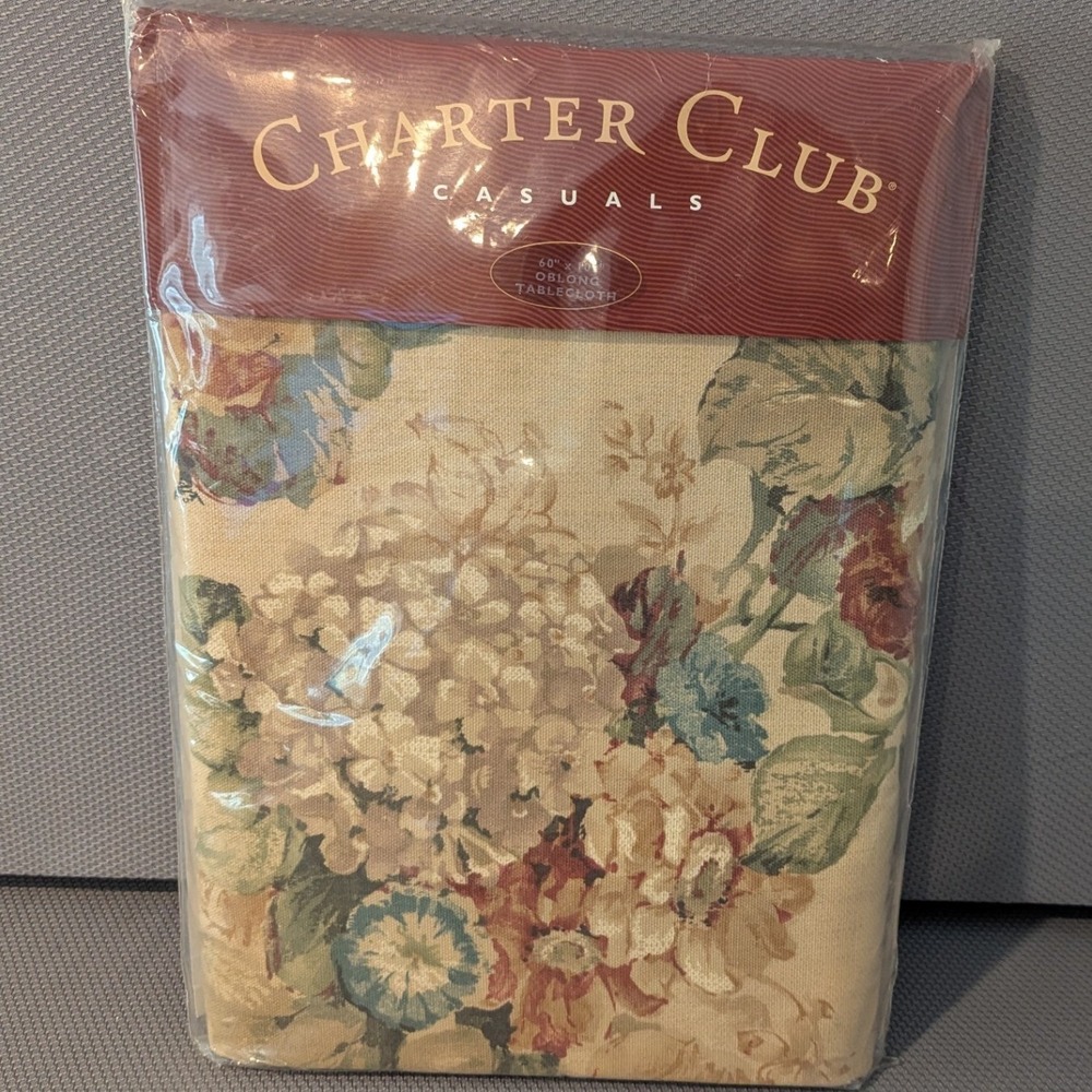 New VTG Charter Club Westerfield Floral Tablecloth 60x102 Oblong Cotton 1997